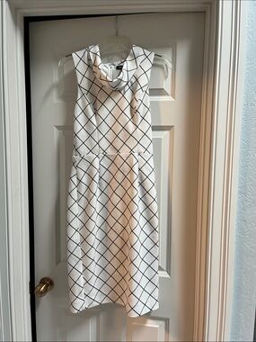 White House Black Market White Dress with Black Windowpane Grid